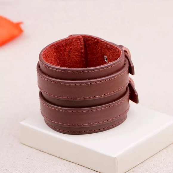 Fashion Double Belt Leather Cuff Bracelet - Picture 4 of 4